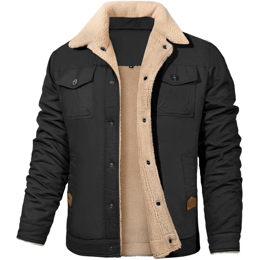 Mens Winter Jacket Thick Thermal Cotton Warm Fleece Lined Sherpa Jacket Trucker